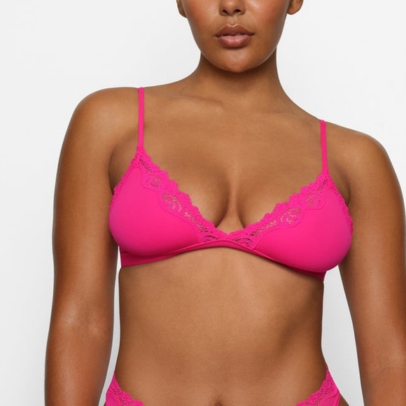💖SKIMS FITS EVERYBODY LACE TRIANGLE BRALETTE NEON ROSE S - Picture 4 of 7